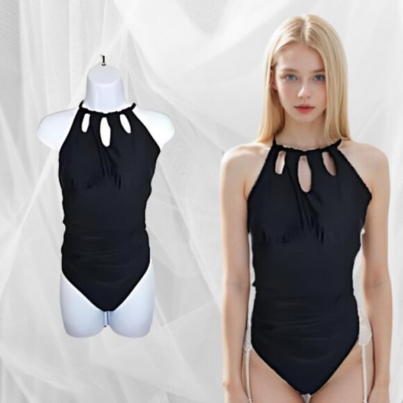 51.🆕️Large High Neck Tummy Control Black Swimsuit NWT - Picture 1 of 7